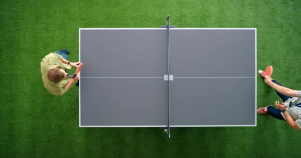 Employees Play Table Tennis Office Break Room Fun Recreation Energy — Stock Video