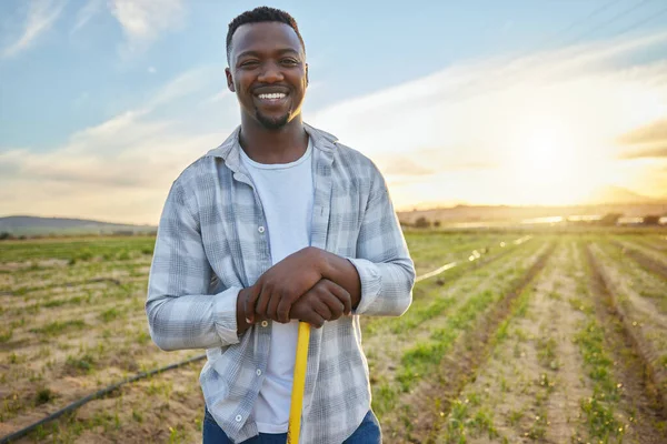 Tracking Seasonal Growth Farmer Standing Field — Stock Photo, Image