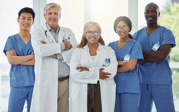 Working Collaboration Several Fields Study Portrait Group Medical Practitioners Standing — Stock Photo, Image