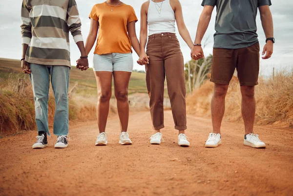 Legs Diversity People Holding Hands Together Solidarity Connection Support Trust — Stock Photo, Image