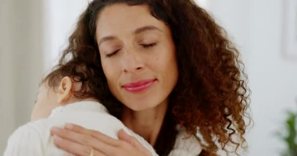 Mom Hug Comforting Newborn Baby Infant Home Comfort Love Mama — Stock Video