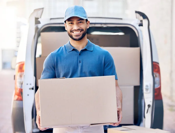 Quando Damos Recebemos Entregador Junto Sua Carrinha — Fotografia de Stock