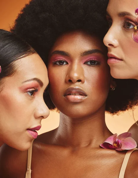 Belleza Flor Grupo Mujeres Con Maquillaje Estudio Modelo Moda Cosmética —  Fotos de Stock