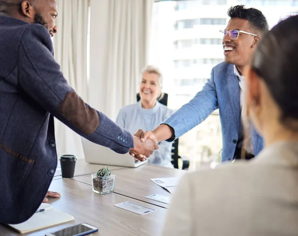 Jag Glad Över Erbjudandet Ung Affärsman Som Skakar Hand Med — Stockfoto