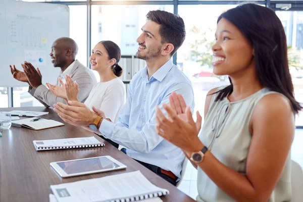 Aplausos Éxito Equipo Reunión Con Celebración Apoyo Felicidad Para Ganar — Foto de Stock