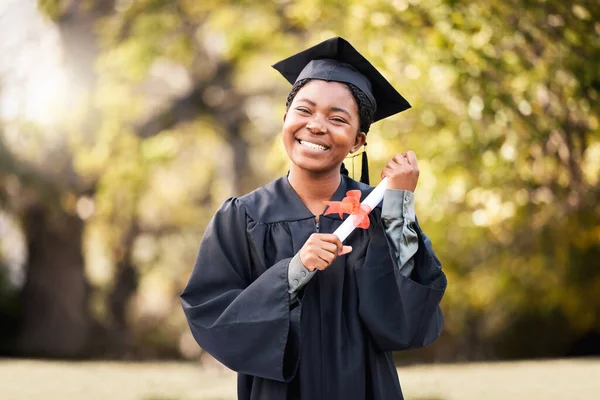 Excited See Headed Next Portrait Young Woman Holding Her Diploma — Stock Photo, Image