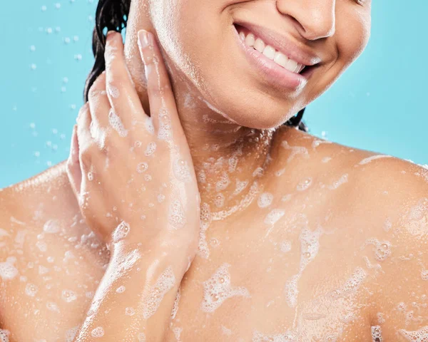 Good Hygiene Build Better Confidence Unrecognizable Person Taking Shower Blue — Stock Photo, Image