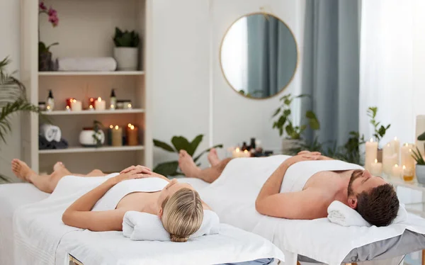 Zweet Van Stress Een Paar Genieten Van Een Dag Spa — Stockfoto