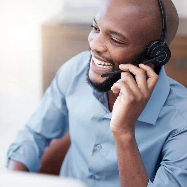 Just Problem Solved Handsome Young Male Call Center Agent Working — Stock Photo, Image