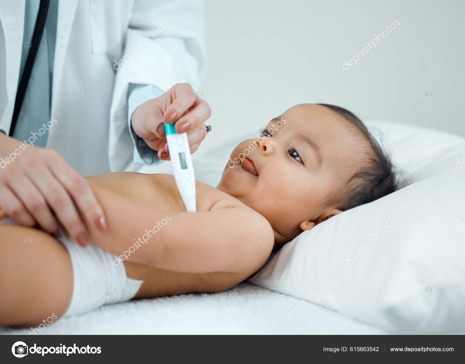 Checking Any Symptoms Fever Paediatrician Taking Babys Temperature