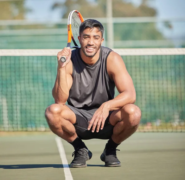 Vous Mets Défi Jouer Tennis Plan Complet Beau Jeune Homme — Photo