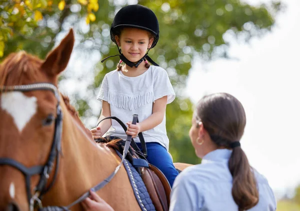 Hour Life Wasted Spent Saddle Young Girl Her Instructor Horse — Stock Photo, Image
