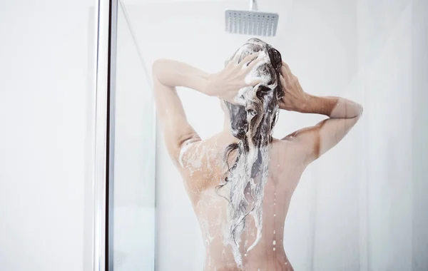 Loving Skin Woman Washing Her Hair Shower — Stock Photo, Image