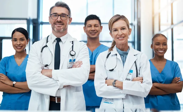 Artsen Verpleegkundigen Teamportret Ziekenhuis Kliniek Medisch Kantoor Teamwork Diversiteit Zorgprofessionals — Stockfoto