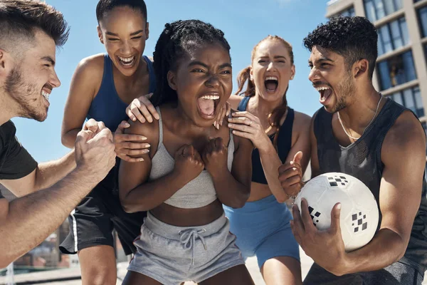 Trabalho Equipe Futebol Vencedor Celebração Sucesso Treino Fitness Jogo Treinamento — Fotografia de Stock