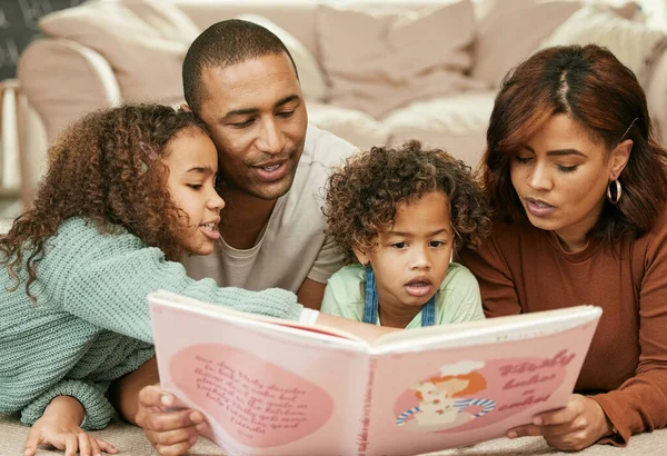 This is a family favourite book. a young family reading a book at home