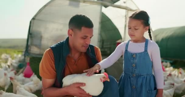 Agriculture Ferme Fille Avec Poulet Fermier Exploitation Poule Pour Caresser — Video