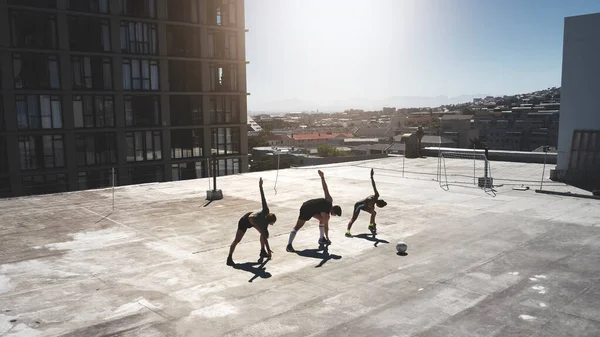 Grupo Fitness Estiramiento Deportes Pelota Con Amigos Haciendo Ejercicio Entrenamiento —  Fotos de Stock