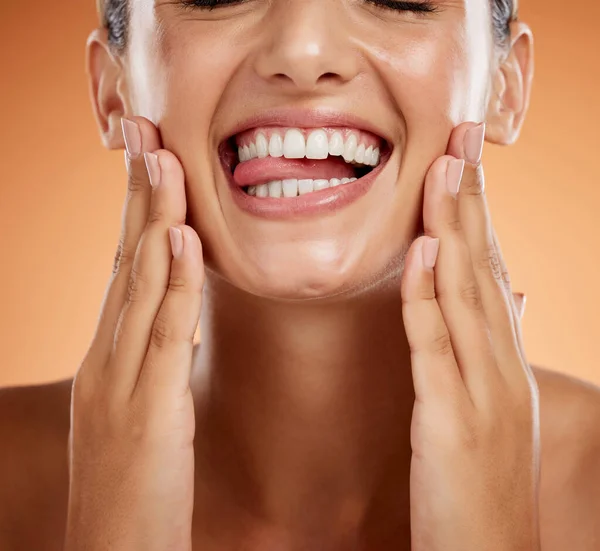 Mulher Dentes Sorriso Para Odontologia Cuidados Higiene Limpa Saúde Isolada — Fotografia de Stock