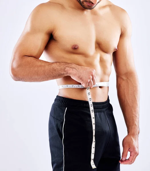 Una Dieta Saludable Clave Para Mantener Peso Atleta Masculino Midiendo —  Fotos de Stock