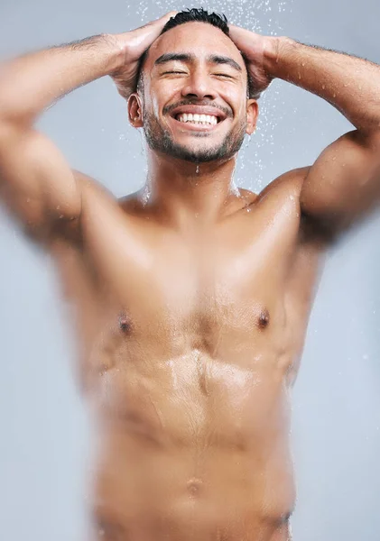 Warm Shower Always Wakes Studio Shot Handsome Young Man Taking — Stock Photo, Image