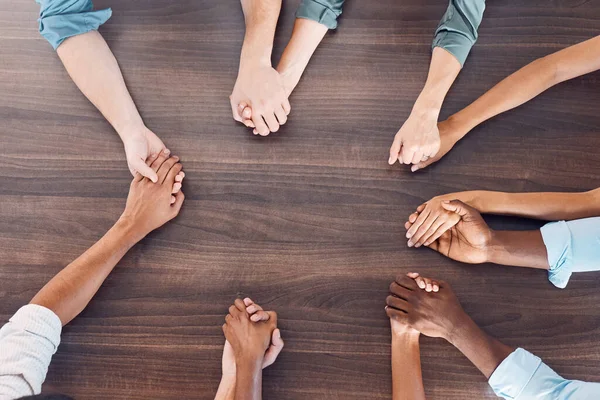 Top View Holding Hands Mental Health Support Group Therapy Meeting — Stock Photo, Image