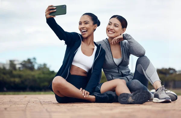 Selfie Mulheres Amigos Livre Para Treinamento Exercício Fitness Para Saúde — Fotografia de Stock