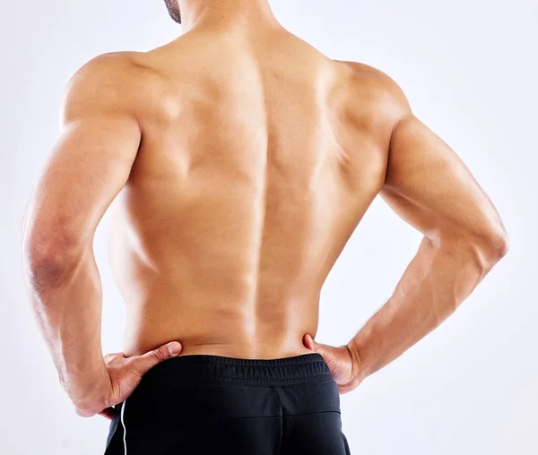 Espalda Nunca Visto Mejor Hombre Flexionando Sus Músculos Espalda Contra —  Fotos de Stock