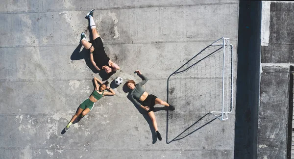 Top View Soccer Ball Friends Relax Rooftop Together Practice Football — Stock Photo, Image