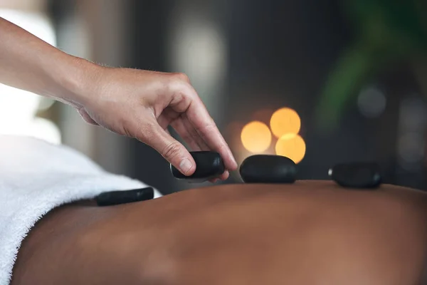 Pijnlijke Spieren Een Hete Stenen Massage Zal Het Oplossen Close — Stockfoto