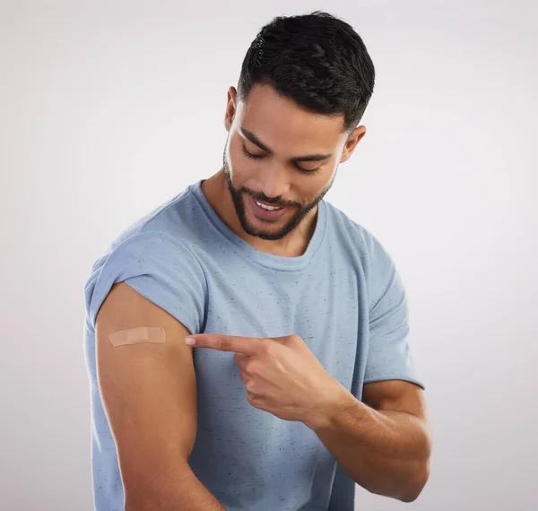 Goodbye Covid Handsome Young Man Sitting Alone Studio Getting Vaccinated — Stock Photo, Image