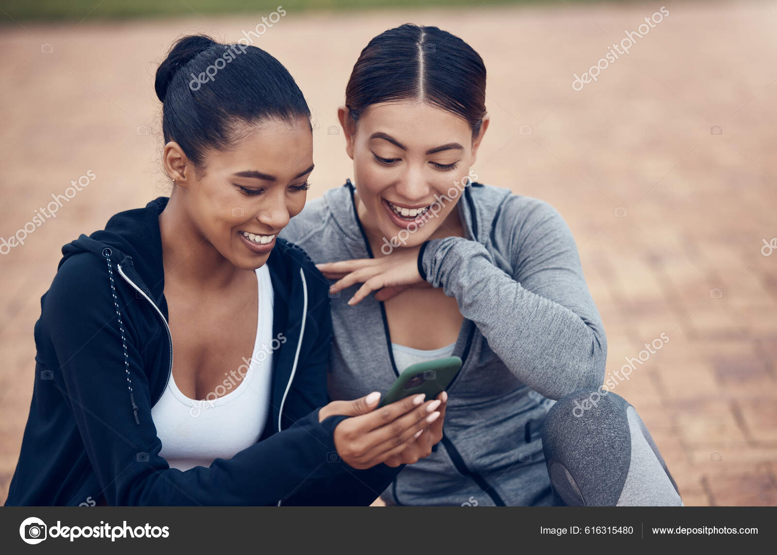 Exercise Phone Social Media Sports Friends Posting Workout Routine Online Stock Photo PeopleImages 616315480