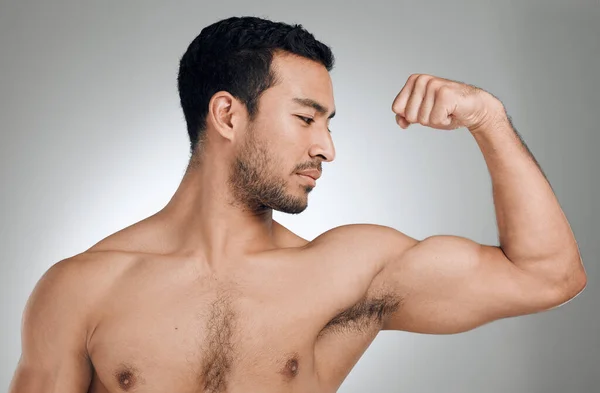 Make Things Happen Yourself Young Man Flexing His Muscles While — Stock Photo, Image