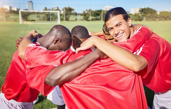 Futebol Fitness Equipe Huddle Para Motivação Objetivos Missão Grupo Campo — Fotografia de Stock