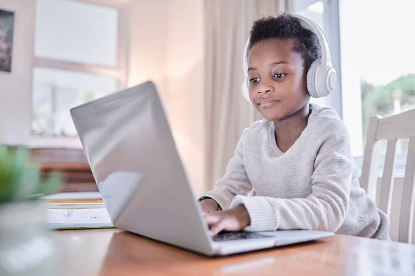 You Never Cease Grow Young Boy Doing His Homework Laptop — Stock Photo, Image