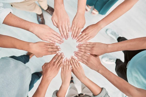 Manos Colaboración Motivación Con Equipo Negocios Pie Grupo Círculo Desde — Foto de Stock