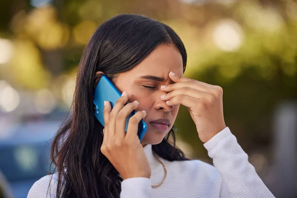 Svart Kvinna Telefonsamtal Och Stress Oro Eller Sorg Kommunikation Och — Stockfoto