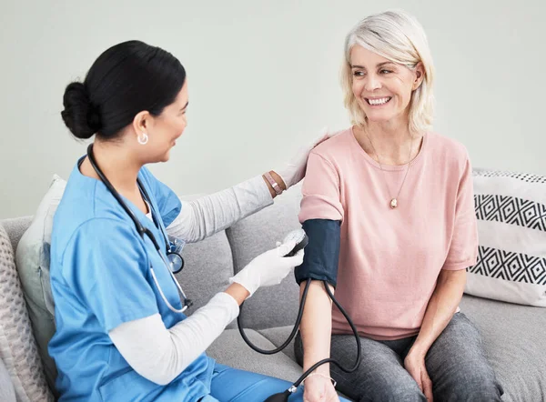 Your Blood Pressure Came Normal Range Now Female Nurse Checking — Stock Photo, Image