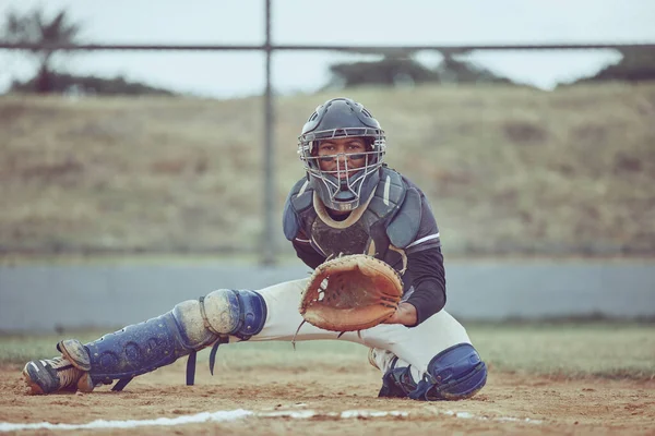 Baseball Jarro Retrato Atleta Com Uma Luva Campo Livre Para — Fotografia de Stock