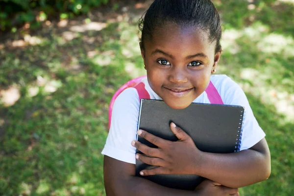 Cant Forget Book Little Girl Wearing Backpack While Carrying Books Royalty Free Stock Photos