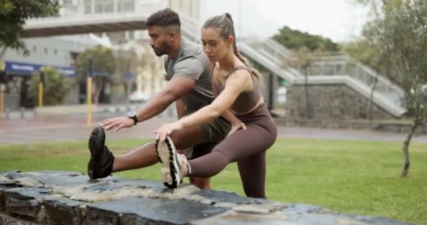 Fitness Para Lub Przyjaciele Rozciąganie Treningu Ćwiczenia Szkolenia Dla Zdrowego — Wideo stockowe