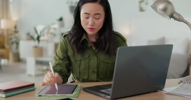 Piccola Impresa Donna Tecnologia Lavoro Distanza Con Tablet Laptop Facendo — Video Stock