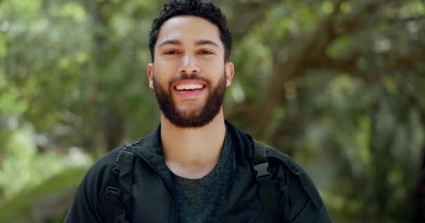 Young Man Portrait Nature Hiking Freedom Travel Adventure Peace Calm — Stock Video