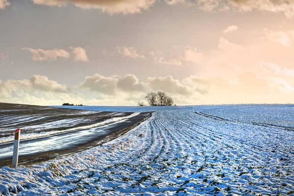 Winterzeit Landschaft Dänemark Winterlandschaft Einem Sonnigen Tag Mit Blauem Himmel — Stockfoto
