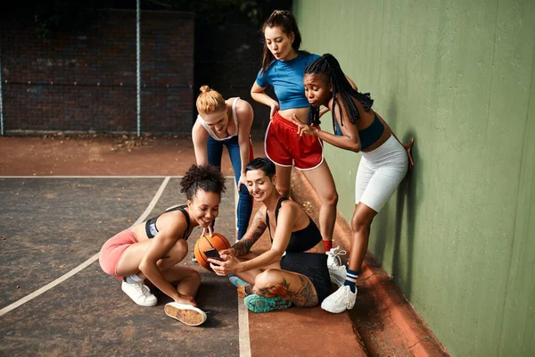 One Last Team Selfie Diverse Group Sportswomen Sitting Together Selfie — Stock Photo, Image