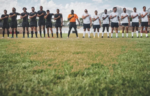 Vissa Traditioner Värda Det Två Självsäkra Unga Rugbylag Som Står — Stockfoto