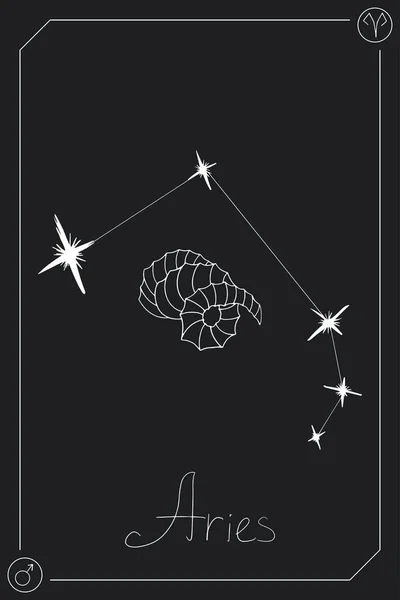 Carte Horoscope Bélier Avec Constellation Signe Zodiaque Planète Condescendante Illustration — Image vectorielle