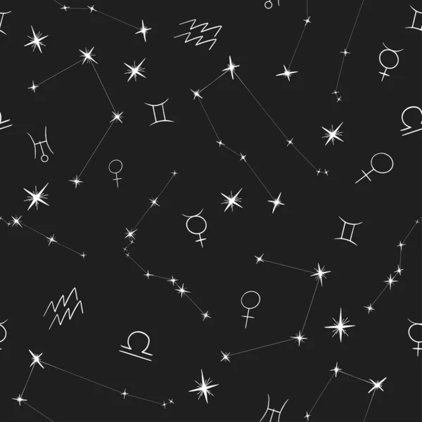 Бесшовный Рисунок Небесных Тел Воздушного Зодиака Планетных Признаков Весы Аквариума — стоковый вектор