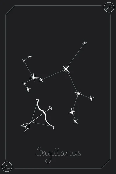 Cartão Horóscopo Sagitário Com Constelação Signo Zodíaco Planeta Paternalista Ilustração —  Vetores de Stock