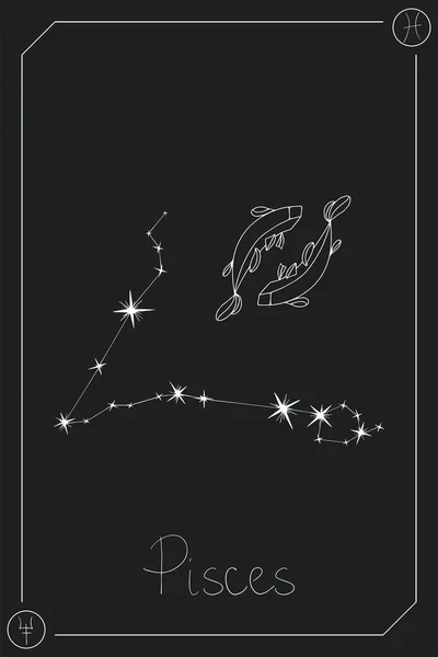 Carte Horoscope Poissons Avec Constellation Signe Zodiaque Une Planète Condescendante — Image vectorielle